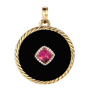 David Yurman 18K Yellow Gold Dy Elements Disc Pendant with Black Onyx, Rubellite & Diamonds- 3856054