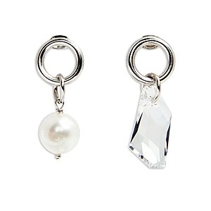 Justine Clenquet Laura Crystal & Imitation Pearl Mismatch Drop Earrings in Palladium Tone- 4717494