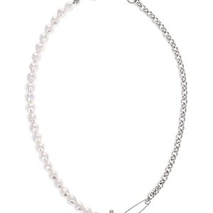 Justine Clenquet Stan Crystal Charm Imitation Pearl Mixed Chain Collar Necklace in Palladium Tone, 19.68- 4717499