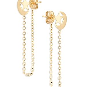 Moon & Meadow 14K Yellow Gold Crescent & Star Draped Chain Earrings - 100% Exclusive- 4695973