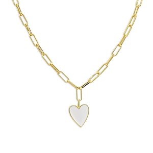 Aqua Jamie White Heart Paperclip Link Pendant Necklace in 18K Gold Plated Sterling Silver, 16-18 - 100% Exclusive- 4618216