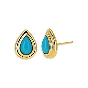 Rachel Reid 14K Yellow Gold Turquoise Pear Double Bezel Stud Earrings- 4702765