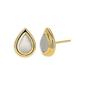 Rachel Reid 14K Yellow Gold Mother of Pearl Double Bezel Pear Stud Earrings- 4702764