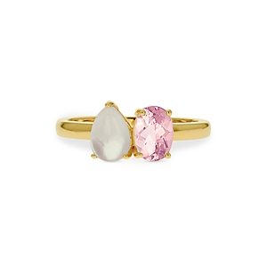 Rachel Reid 14K Gold Morganite & Rock Crystal Over Mother of Pearl Double Stone Ring- 4702769