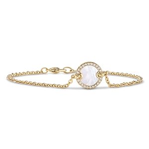 David Yurman Petite Dy Elements 18K Yellow Gold Mother-of-Pearl & Pave Diamonds Center Station Chain Bracelet- 4555942