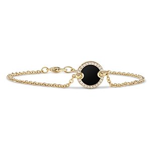 David Yurman Petite 18K Gold Dy Elements Black Onyx & Pave Diamonds Center Station Chain Bracelet- 4555939