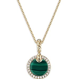 David Yurman Dy Elements Diamond Pave & Malachite Pendant Necklace in 18K Gold, 16-18- 4556009