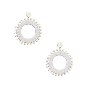 Kate Spade New York Francesca Imitation Pearl Raffia Wrapped Drop Hoop Earrings in Gold Tone- 4704000