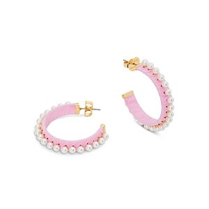 Kate Spade New York Francesca Imitation Pearl Raffia Wrapped C Hoop Earrings in Gold Tone- 4703999