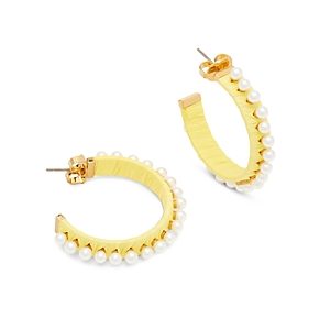 Kate Spade New York Francesca Imitation Pearl Raffia Wrapped C Hoop Earrings in Gold Tone- 4703999