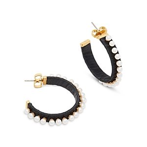 Kate Spade New York Francesca Imitation Pearl Raffia Wrapped C Hoop Earrings in Gold Tone- 4703999