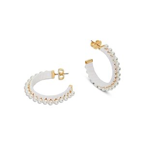 Kate Spade New York Francesca Imitation Pearl Raffia Wrapped C Hoop Earrings in Gold Tone- 4703999