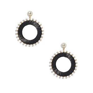 Kate Spade New York Francesca Imitation Pearl Raffia Wrapped Drop Hoop Earrings in Gold Tone- 4704000