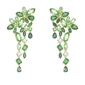 Swarovski Gema Green Crystal Flower Clip On Chandelier Earrings in Gold Tone- 4613559
