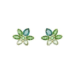Swarovski Gema Green Crystal Flower Stud Earrings in Gold Tone- 4613565
