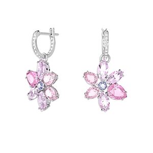 Swarovski Gema Multicolor Crystal Flower Charm Hoop Earrings in Rhodium Plated- 4613562