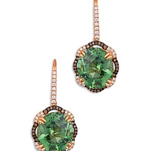 Le Vian 18K Rose Gold Couture Green Tourmaline & Black & White Diamond Leverback Drop Earrings- 4699548