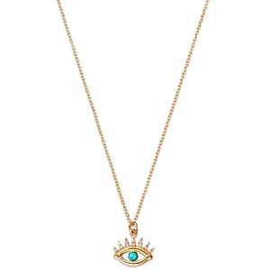 Moon & Meadow 14K Yellow Gold Turquoise & Diamond Evil Eye Pendant Necklace, 16-18- 4707461