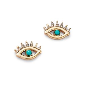 Moon & Meadow 14K Yellow Gold Turquoise & Diamond Evil Eye Stud Earrings- 4707456