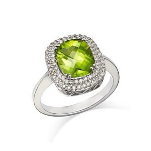 Bloomingdale's Peridot & Diamond Halo Ring in 14K White Gold - 100% Exclusive- 4731631