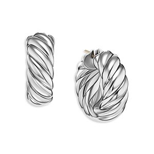 David Yurman Sterling Silver Sculpted Cable Huggie Hoop Earrings- 4556086