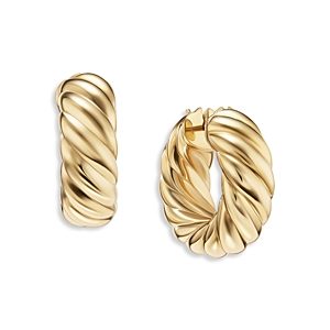 David Yurman 18K Yellow Gold Sculpted Cable Huggie Hoop Earrings- 4556003