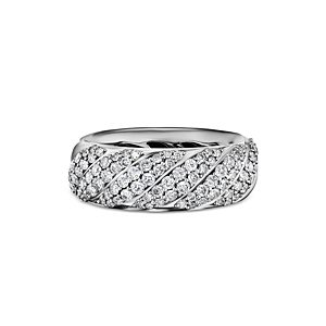 David Yurman Sculpted Cable Band Ring in Sterling Silver with Pave Diamonds- 4556131