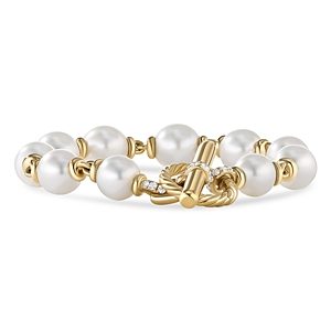 David Yurman Cultured South Sea White Pearl Link Bracelet in 18K Yellow Gold with Diamonds- 4555945