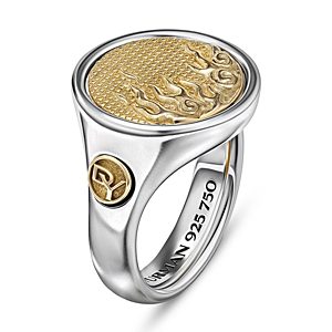 David Yurman Men's Water & Fire Duality Signet Ring in Sterling Silver with 18K Yellow Gold- 4558507