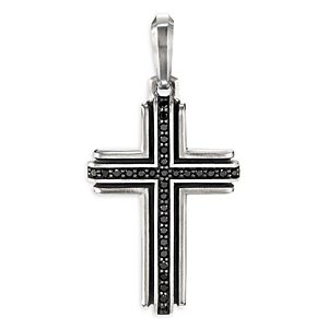 David Yurman Sterling Silver Deco Cross Pendant with Pave Black Diamonds- 3355507