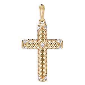David Yurman 18K Yellow Gold Diamond Chevron Sculpted Cross Pendant- 3892702