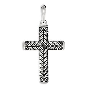 David Yurman Chevron Sculpted Cross Pendant with Pave Black Diamonds- 3704772