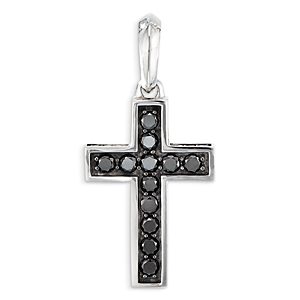 David Yurman Sterling Silver Cross Pendant with Pave Black Diamonds- 3546883