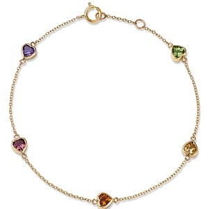 Moon & Meadow 14K Yellow Gold Multi-Gemstone Heart Bezel Station Bracelet- 4707454