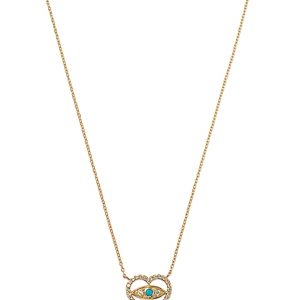 Moon & Meadow 14K Yellow Gold White Topaz & Turquoise Heart Eye Necklace, 16-18- 4707463