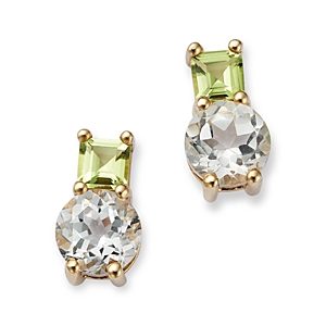 Moon & Meadow 14K Yellow Gold White Topaz & Peridot Two Stone Stud Earrings- 4707460