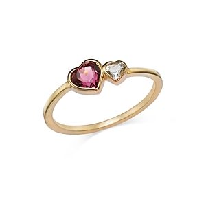 Moon & Meadow 14K Yellow Gold Pink Tourmaline & White Topaz Double Heart Ring - 100% Exclusive- 4707471