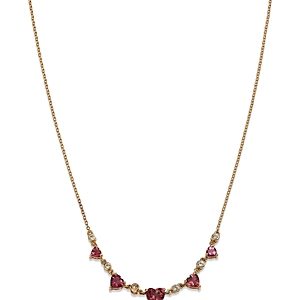 Moon & Meadow 14K Yellow Gold Pink Tourmaline & White Topaz Graduated Hear Collar Necklace, 16-18- 4707466