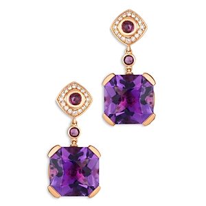 Le Vian 18K Strawberry Gold Couture Grape Amethyst, Raspberry Rhodolite & Diamond Drop Earrings- 4699544