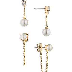 Nadri Dot Dot Dot Imitation Pearl Chain Earrings in 18K Gold Plated, Set of 2- 4731688