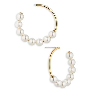 Nadri Dot Dot Dot Imitation Pearl Front to Back Hoop Earrings in 18K Gold Plated- 4731692