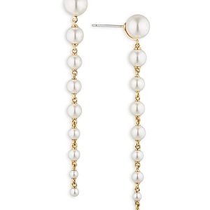Nadri Dot Dot Dot Linear Imitation Pearl Drop Earrings in 18K Gold Plated- 4731693