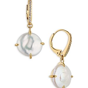Nadri Dot Dot Dot Cultured Freshwater Coin Pearl Drop Earrings in 18K Gold Plated- 4731698