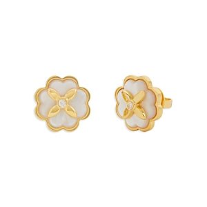 kate spade new york Heritage Bloom Cubic Zirconia & Mother of Pearl Flower Stud Earrings in Gold Tone- 4730693