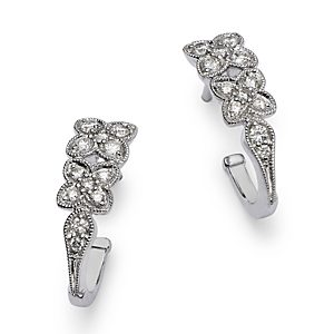Bloomingdale's Diamond Flower J Hoop Earrings in 14K White Gold, 0.30 ct. t.w. - 100% Exclusive- 4718013