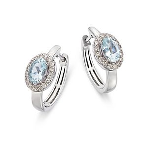Bloomingdale's Aquamarine & Diamond Halo Hoop Earrings in 14K White Gold - 100% Exclusive- 4720363