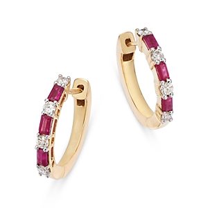 Bloomingdale's Ruby & Diamond Huggie Hoop Earrings in 14K Yellow Gold - 100% Exclusive- 4718160