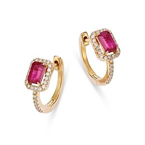 Bloomingdale's Ruby & Diamond Halo Hoop Earrings in 14K Yellow Gold - 100% Exclusive- 4718155