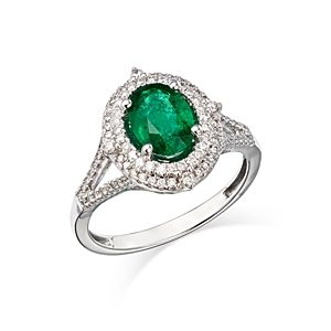 Bloomingdale's Emerald & Diamond Halo Ring in 14K White Gold - 100% Exclusive- 4718168
