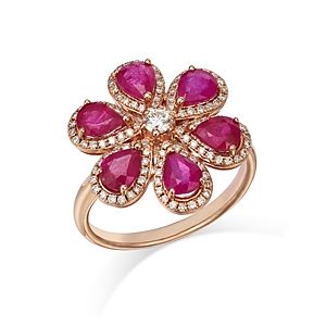 Bloomingdale's Ruby & Diamond Flower Ring in 14K Rose Gold - 100% Exclusive- 4718167